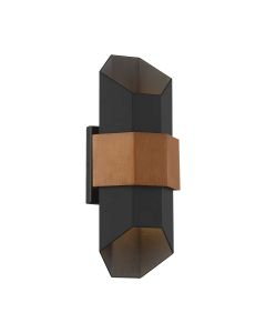 Medium LED Up / Down Wall Light - Matte Black (With Painted Wood Effect Strap)
