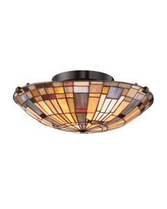 2 lt Flush - Valiant Bronze & Art Glass Shade