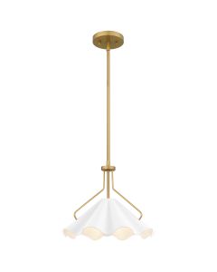 1 lt Pendant - Aged Brass, Textured White Steel Shade