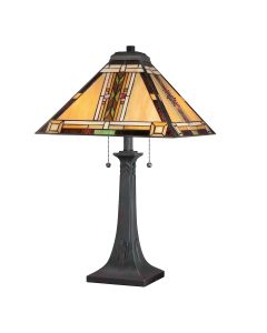 2 lt Table Lamp - Bronze with Art Glass Shade