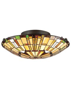 2 lt Flush - Valiant Bronze & Art Glass Shade