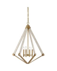 4 Light Chandelier - Whitewash Wood Effect And Aged Brass