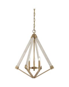 3 Light Chandelier - Whitewash Wood Effect And Aged Brass