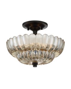 3 lt Semi Flush Medium - Tinted Amber Glass with Mottled Cocoa Brown