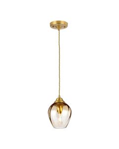 1 Light Pendant - Brushed Brass / Amber Glass