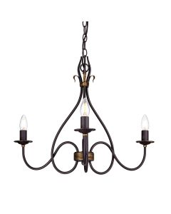 3 Light Chandelier - Dark Brown / Gold