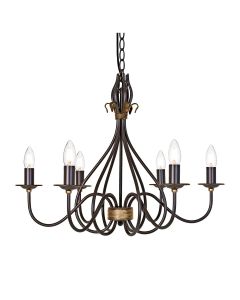 6 Light Chandelier - Dark Brown / Gold