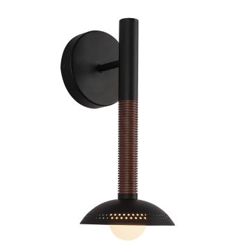1 lt LED Wall Light - Matte Black, Walnut Wood Veneer
