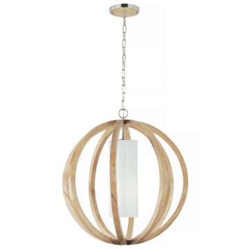 1 Light Large Pendant - Light Wood / Brushed Steel