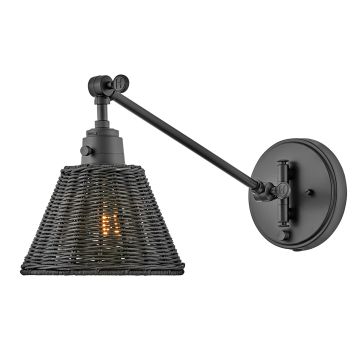 1 lt Wall Light - Black, Black Rattan Shade