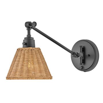 1 lt Wall Light - Black, Natural Rattan Shade