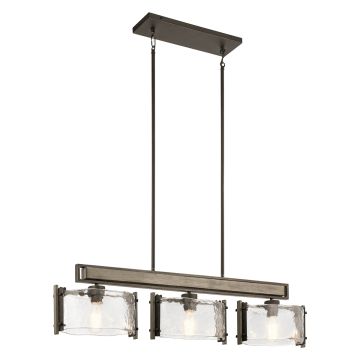 3 lt Island Chandelier - Distressed Grey Wood Effect / Old Bronze