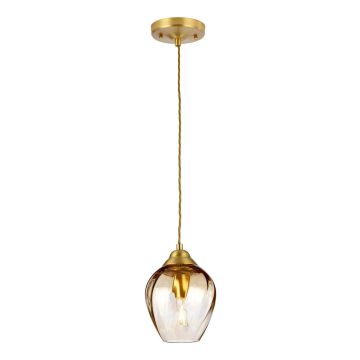 1 Light Pendant - Brushed Brass / Amber Glass