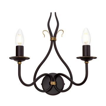 2 Light Wall Light - Dark Brown / Gold