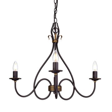 3 Light Chandelier - Dark Brown / Gold