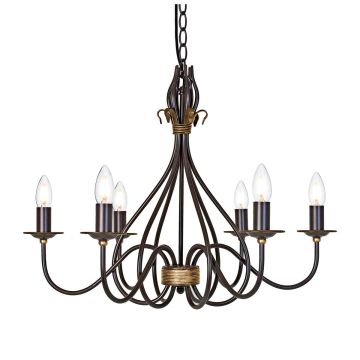 6 Light Chandelier - Dark Brown / Gold